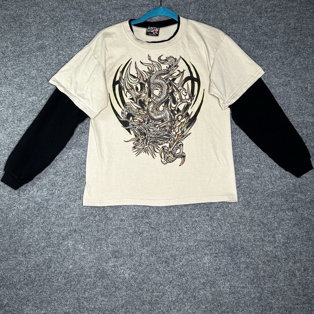 Top Heavy Japanese Dragon Long Sleeve Shirt Youth Size Large Streetwear Thermal
